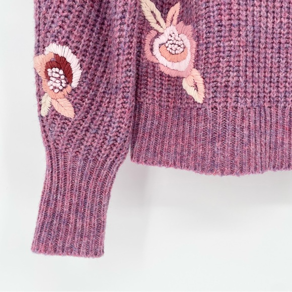 NWT LoveShackFancy Chunky Ridge Sweater with Floral Embroidery in Berry Size SM - Picture 13 of 15